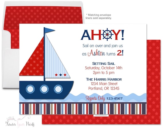 Nautical Birthday Invitations - Sailboat Birthday Invitation - Boys Birthday Invitation - Nautical Party Invite - Sailboat Party Invite Il_570xn