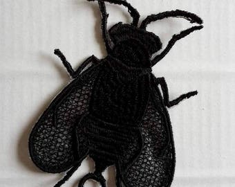 UK Black gothic lace giant fat fly applique, necklace, choker centerpiece, brooch, pin hand made