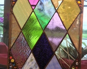 AVAILABLE NOW stained glass panel window treatment or Garden Art Decor...Fab Price