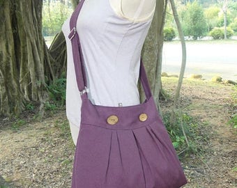 On Sale 20% off purple cotton canvas travel bag / shoulder bag / messenger bag / diaper bag / cross body bag, zipper closure