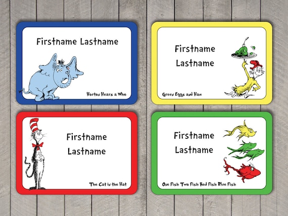 Dr. Seuss Name Tag Sticker Set Template for Avery Name Tags