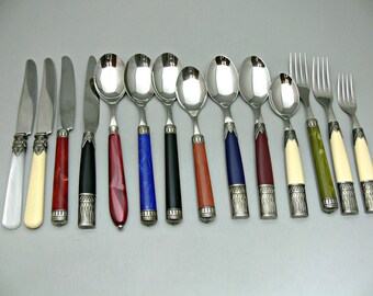 Vintage Stainless 18/10 Silverware Eme Inox Italian Flatware Lot of 14 Assorted Patterns Arcadia Napoleon Aria