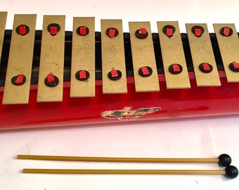 Vintage Gold and Red Tudor Console Toy Xylophone