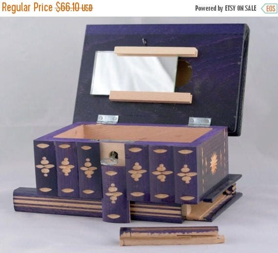 East European PuzzleJewelry Wooden Box Case with Secret