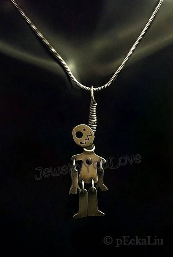 Sterling Silver Hanging Voodoo Doll Necklace