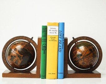 wooden globe bookends