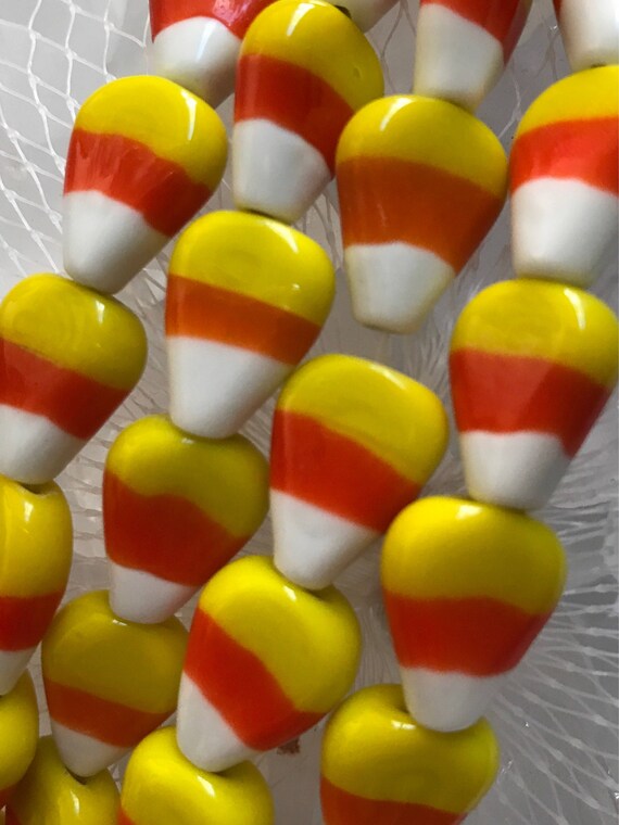 Glass Candy Corn Beads 15 x 12 mm 10 Beads