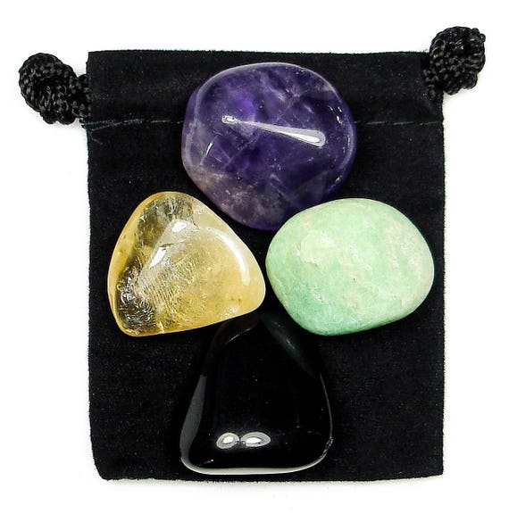 NEGATIVE ENERGY BLOCK Tumbled Crystal Healing Set 4