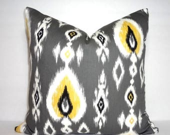 FALL is COMING SALE Yellow Black Grey Ikat Print Pillow Cover Decorative Ikat Design Pillow Cover Size 18x18