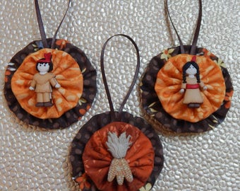 Little Indian Thanksgiving ornament set - set of 3