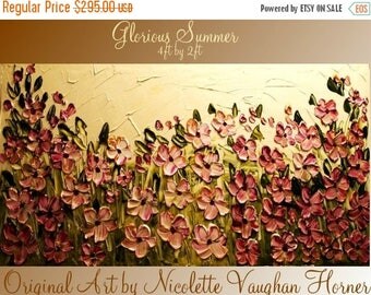 SALE Abstract ORIGINAL 4ft x 2ft gallery wrap canvas-Contemporary impasto abstract floral painting by Nicolette Vaughan Horner