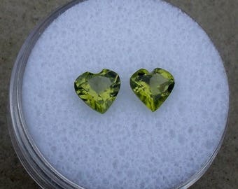 ON SALE Peridot heart gem pair 6mm each