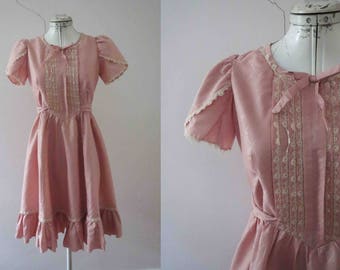 50s 60s Antique Pink Lolita Dolly Dress Small