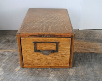 Vintage Globe Wooden Single Index Card File Box or Drawer