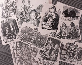 Set of 10 Cut Outs Illustrations from Vintage Book Alice in Wonderland