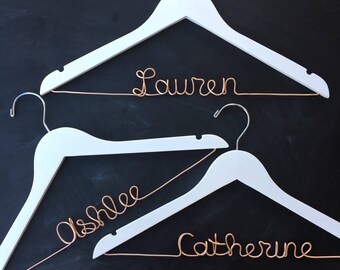 Rose Gold Bridesmaid Hangers, Bridesmaid Gift, Wedding Hanger for Bride, Hangers for Bridesmaids, Rose Gold Wire Hanger, Bride Hanger Gold