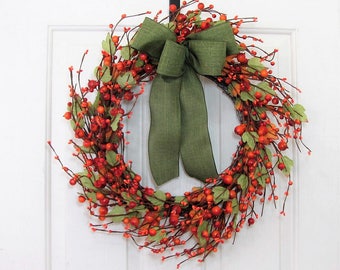 Storm Door Wreath - Fall Wreath - Orange Berry Wreath - Fall Door Decor - Pip Berry Wreath - Autumn - Thanksgiving Decor - Halloween