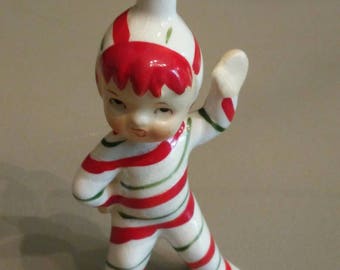 Vintage Lefton elf/pixie christmas figurine with candy cane