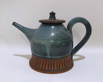 Vintage Blue Glazed Ceramic Teapot