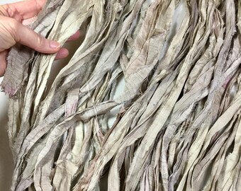 10 yd Recycled Sari Silk Ribbon Tan/Taupe Jewelry Tassels Jewelry Free Combined Shipping Sari Wrap Bracelet Fair Trade Fiber Art Supply