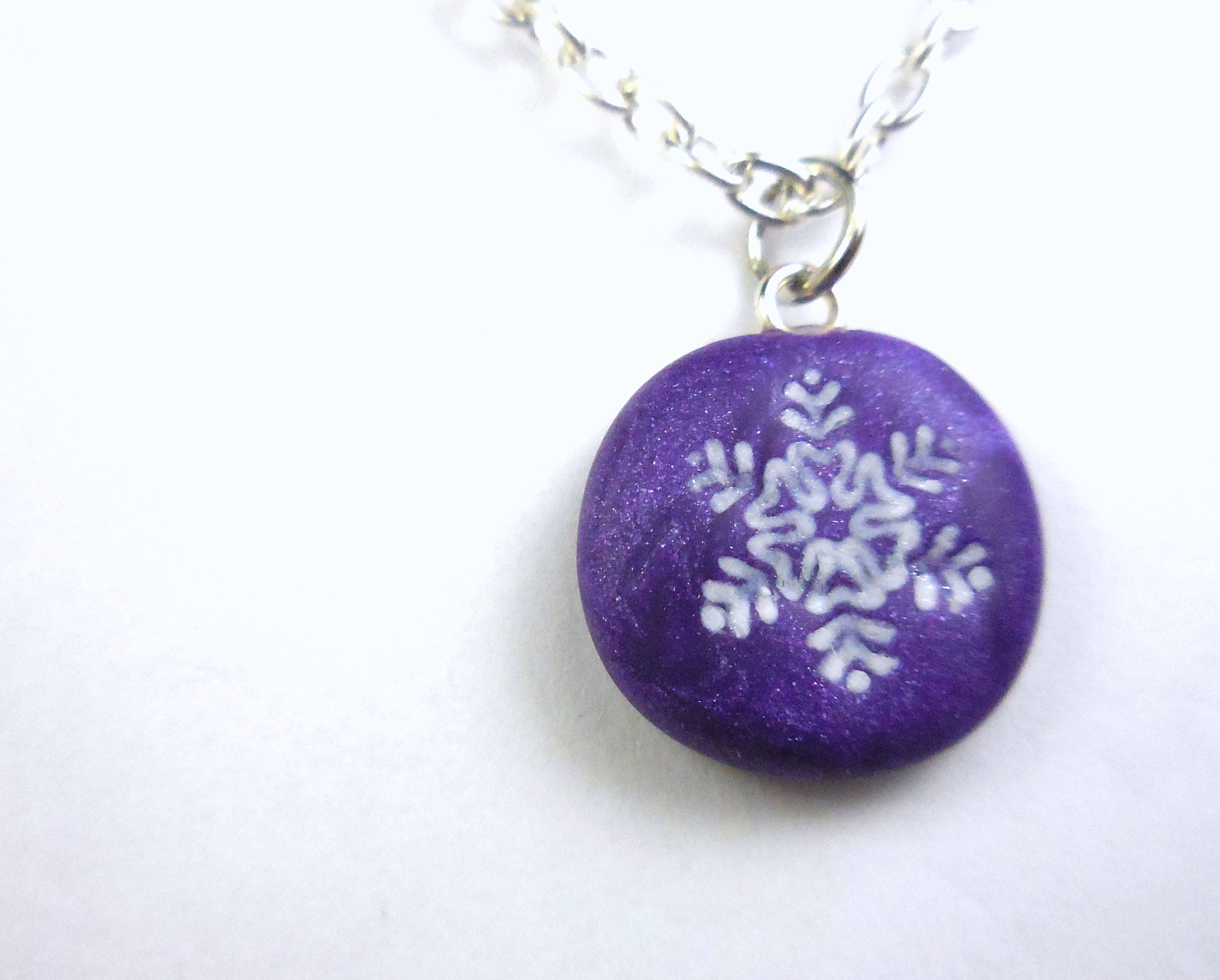 Purple Snowflake Charm Necklace Snowflake Polymer Clay