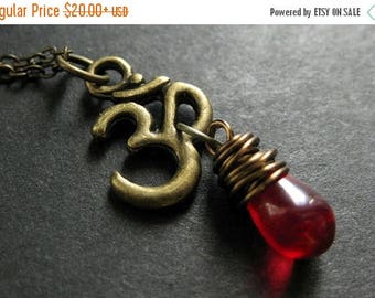 BACK to SCHOOL SALE Yoga Necklace in Bronze. Teardrop Necklace. Ohm Necklace. Yoga Jewelry. Red Necklace. Om Necklace. Handmade Jewelry.
