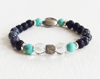 Réservé - Bracelet Homme Pierre de Gemme et Métal Argenté - Sur la Terre de Johnny Depp - Bijou créateur en pièce unique