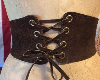 Vintage brown sueded leather lace front belt