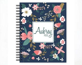 Hello Baby™ Baby Book, Baby Memory Book, NAVY FLORAL Baby Journal, Pregnancy Journal, Personalized Baby Book, The Sweet Rhino