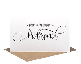 Thank you for being my Bridesmaid Card | Wedding Card | Script Writing Card | WED059 | Thank You Bridesmaid | Wedding Thank You Cards