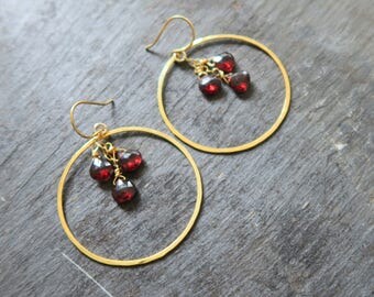 Garnet Hoop Earrings | Garnet Earrings | Garnet birthstone earrings | January birthstone earrings | Garnet Jewelry | Garnet Birthstone Gift