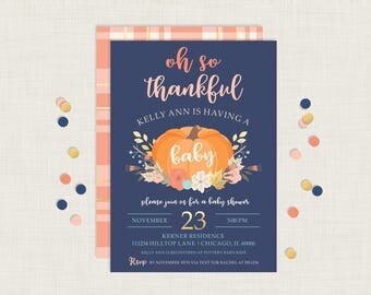Fall Baby Shower Invitation | Thanksgiving Baby Shower Invitation | Thankful Baby Shower Invitation | Pumpkin Baby Shower Invitation | Fall