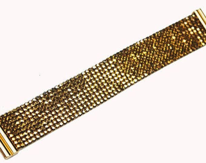 Gold Swarovski rhinestone necklace bracelet set - Daniel Swavoski Paris - Choker wide bangle - Yellow suede Leather - Gift for her