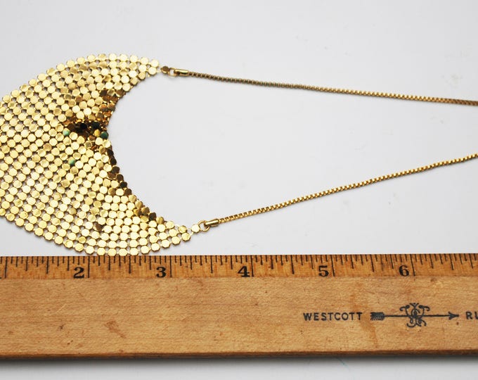 Gold Metallic Mesh -Triangle Bib Necklace - scarf necklace