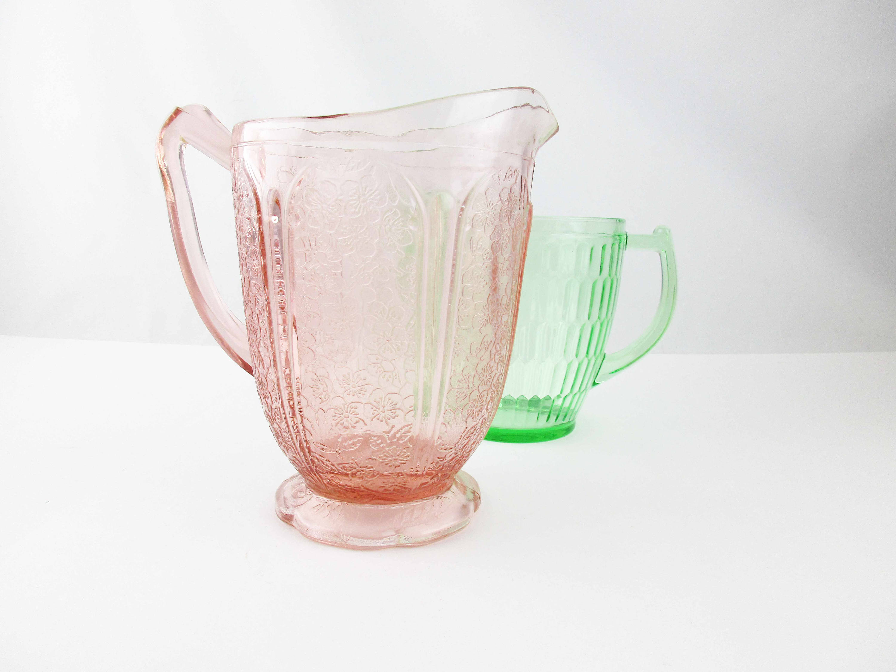 Blush Pink Depression Glass Pitcher in Cherry Blossom With