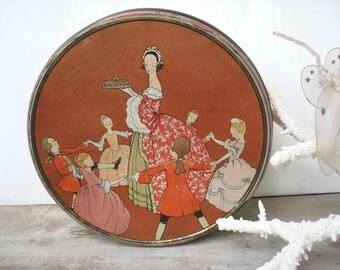 Vintage Uneeda Biscuit Tin French Style Paris Chic Nabisco Cookie Candy Round Tin Box