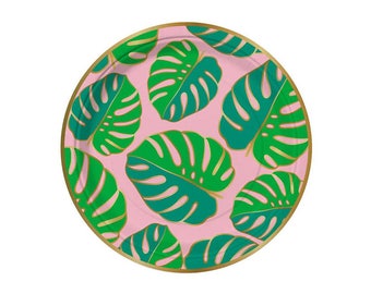Monstera Leaf Paper Plates - pack of 8 - birthday party paper plates luau tropical palm frond flamingo
