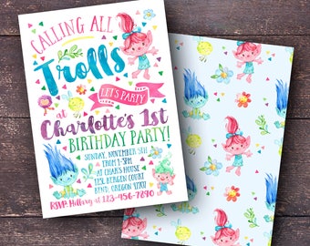 Trolls Birthday Invitation, Trolls Invitation, Trolls Birthday Party, Trolls Party Invitation