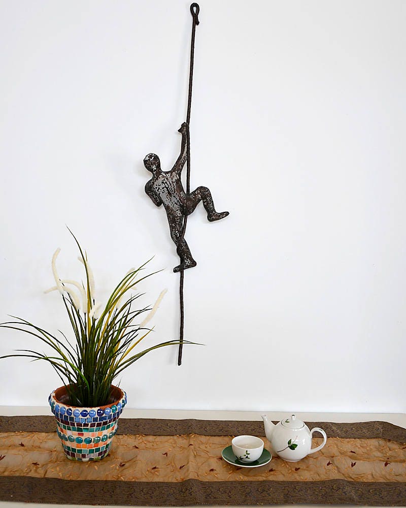 Wall hanging Climbing man on rope home decor metal