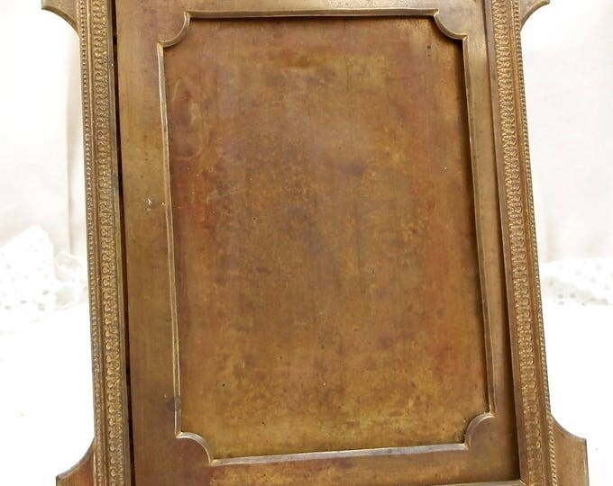 Antique French Gold Gilt Brass Portrait Frame, Metal 19th Century Free Standing Picture Frame Made in France, Shabby Chateau Cottage Chic