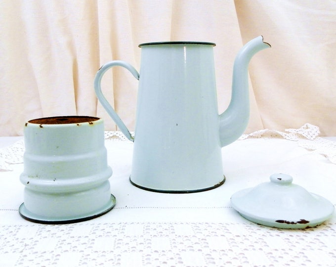 Vintage Mint Green Enamel French 3 Piece Coffee Pot with Goose Neck Spout, Enamelware Pour Over Cafetiere from France, Retro French Country Vintage Mint Green Enamel French 3 Piece Coffee Pot with Goose Neck Spout, Enamelware Pour Over Cafetiere from France, Retro French Country