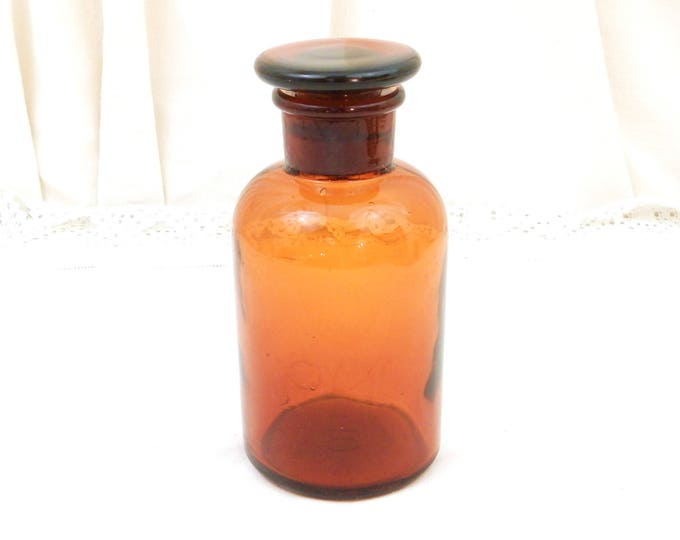 Large Vintage Brown Amber Glass Apothecary Chemist Bottle with Large Glass Stopper, 610 CL / 1.28 Pint