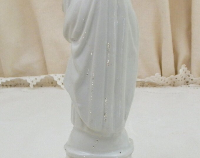 Antique French Bone China Madonna Statue White Glaze, Religious Porcelain de Paris Mother and Child Statue Made in France, Virgin Mary