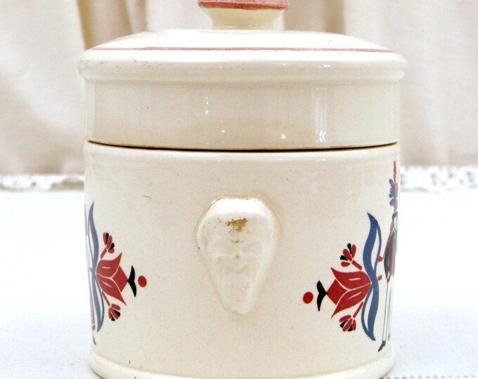 Vintage Traditional French Ceramic Lidded Fois Gras Crock Pot with Mask Handles by Sarreguemines, Germanic Pattern from Alsace Region