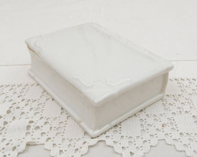 Antique White Porcelain Book Shaped Box, French Wedding Bone China Porcelaine de Paris Jewelry Container, Shabby Chateau Farmhouse Decor