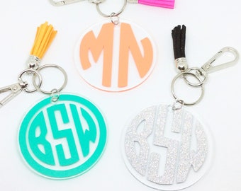 Monogram Keychain, Initial keychain, Gift for her, Birthday gift, Acrylic keychain, BagTag, Cute keychain wristlet, tassel keychain-Swivel
