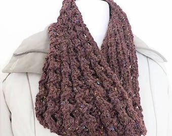 Brown cowl neck scarf, neck warmer, knitted neck wrap, ladies cowl, hand knitted cowl, mens neck scarf, circle scarf, knit infinity scarf