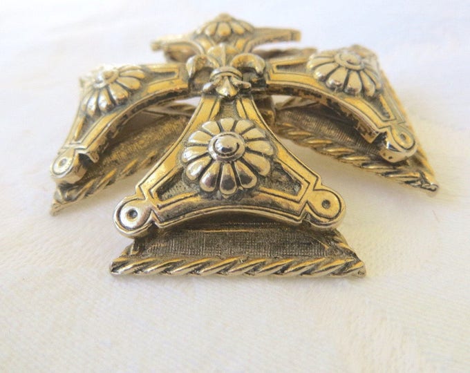 Maltese Cross Brooch Heraldic Fleur De Lis Pin, Heraldic Jewelry, Signed Accessocraft Vintage Malta Cross Designer Signed Jewelry