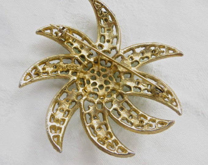 Weiss Rhinestone Brooch, Atomic Sunburst Pin, Vintage Weiss Jewelry Designer Signed