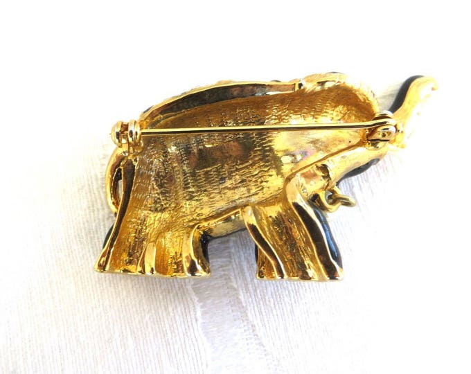 Vintage Elephant Brooch, Rhinestone and Enamel, Moghul Style Pin, Elephant Jewelry